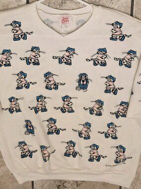 VTG 1986 Retro Cool Cats Sweatshirt All Over Print Jane Colby JAM Designs Inc. L